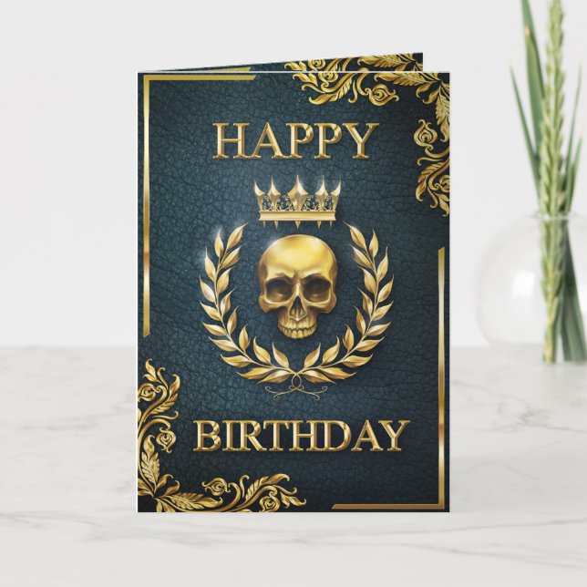 Carte Royal Cyan & Gold King of the Dead Birthday Card (Devant)