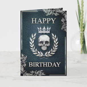 Carte Royal Cyan & Silver King of the Dead Birthday Card