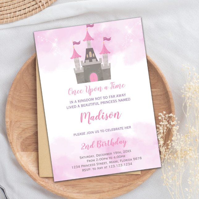 Carte Royal Party pour filles (Pink Gray Castle Princess Birthday Invitations)