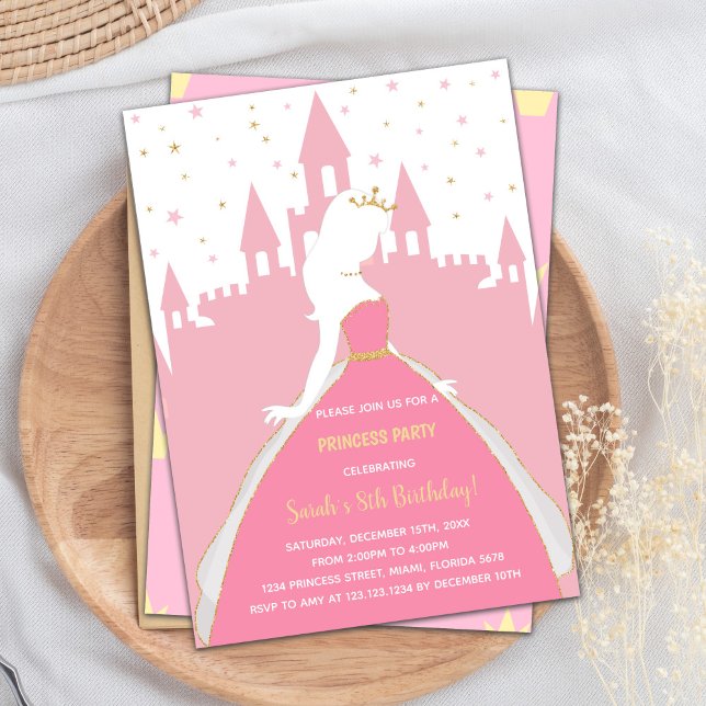 Carte Royal Party pour filles (Pink Princess Birthday Invitations)