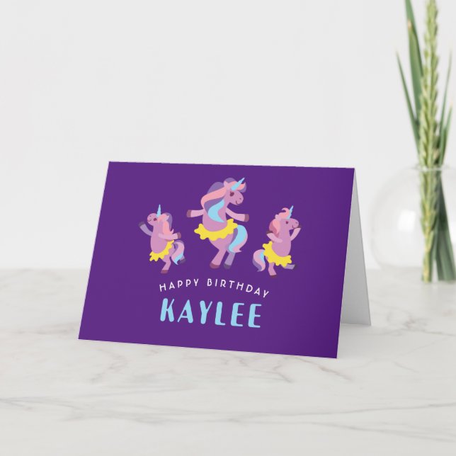 Carte Royal Purple and Pink Dancing Unicorn Anniversaire (Devant)
