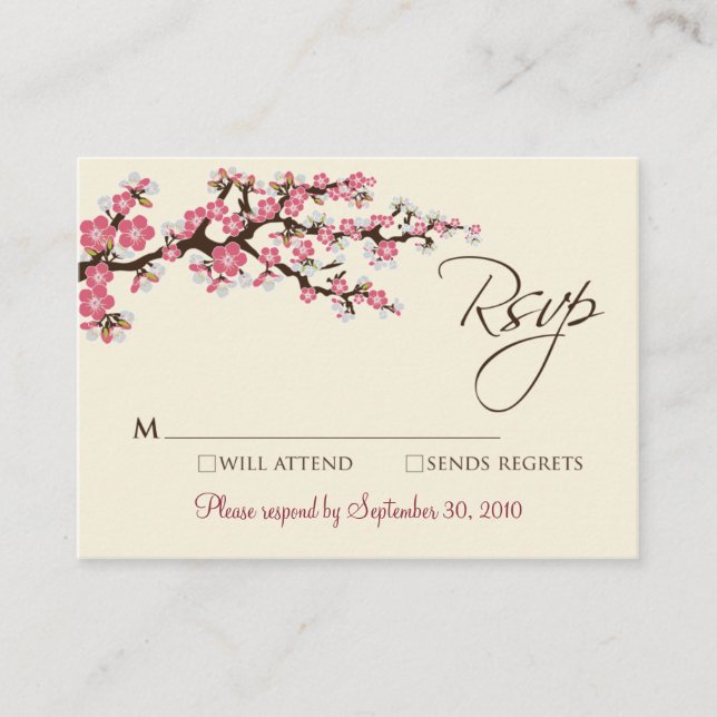 Carte RSVP 3,5 x 2,5 pouces en fleurs de cerisier  (Devant)