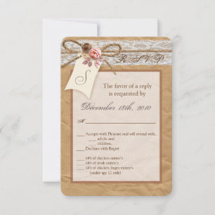Carte RSVP 3,5x5 en papier kraft avec ruban en den