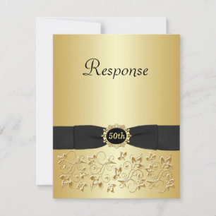 Carte RSVP 50th Floral noir et or
