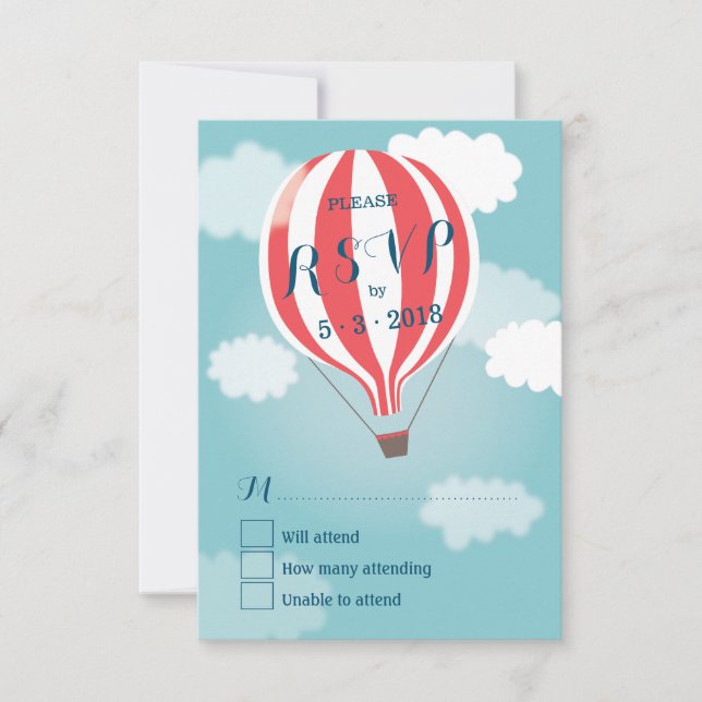 Carte RSVP à ballon blanc à air chaud élégant (Devant)