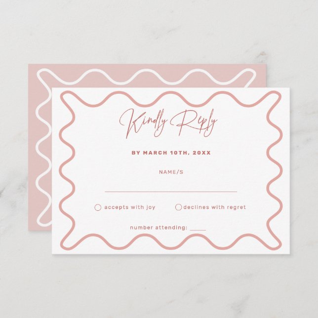 Carte RSVP à bordure rose et blanche (Devant / Derrière)