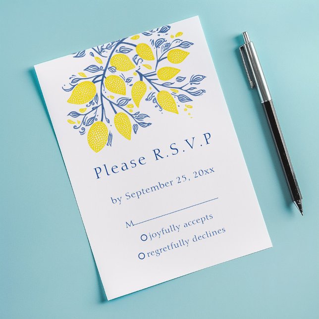 Carte RSVP à citron d'inspiration méditerranéenne (Mediterranean garden Lemon Vines RSVP Response Card.)