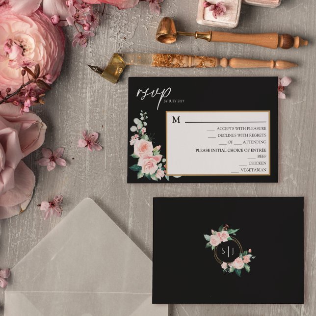 Carte RSVP à Mariage noir flou (Créateur téléchargé)