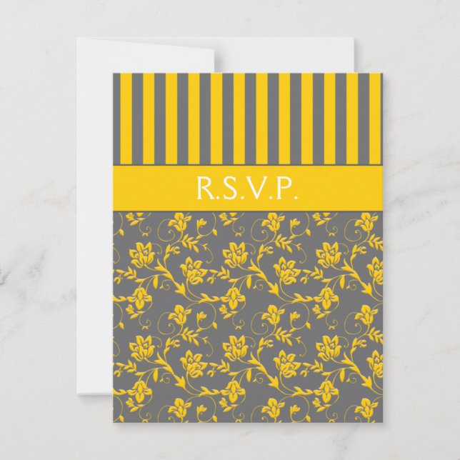 Carte RSVP à rayures florales jaune et gris (Devant)