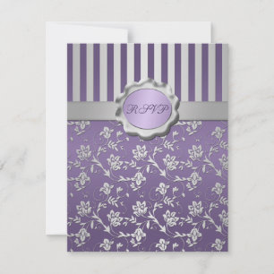 Carte RSVP à rayures florales violettes et grises