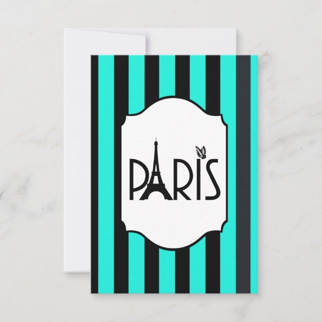 Carte RSVP à rayures turquoise et noire (Devant)