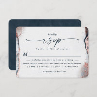 Carte RSVP Abstrait Navy Blue Mariage Meal Choice