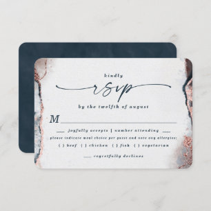 Carte RSVP Abstrait Navy Blue Mariage Meal Choice