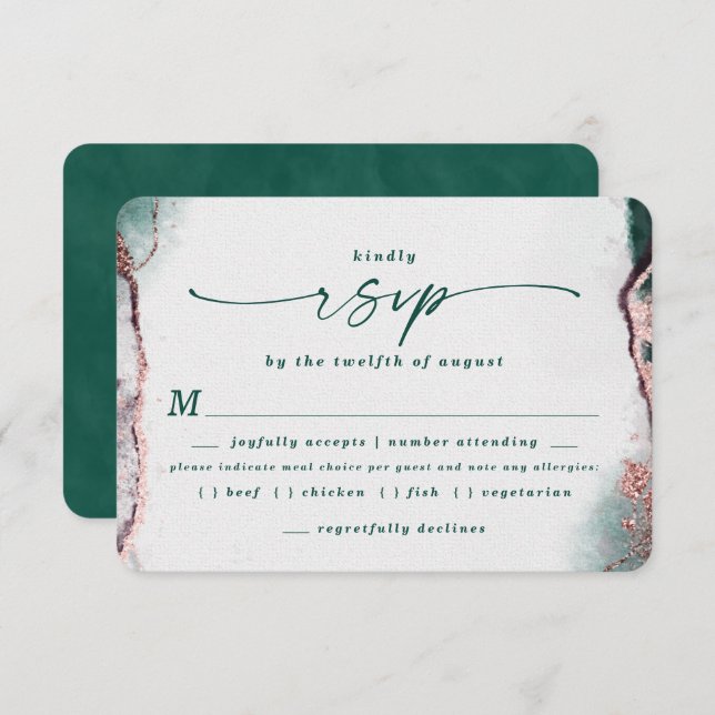 Carte RSVP Abstraite Emerald Mariage Meal Choice (Devant / Derrière)