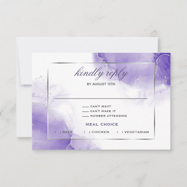 Carte RSVP Amethyst Purple Script Argent (Devant)
