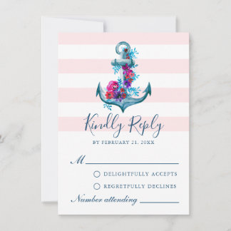 Carte RSVP Ancre d'aquarelle rose marine