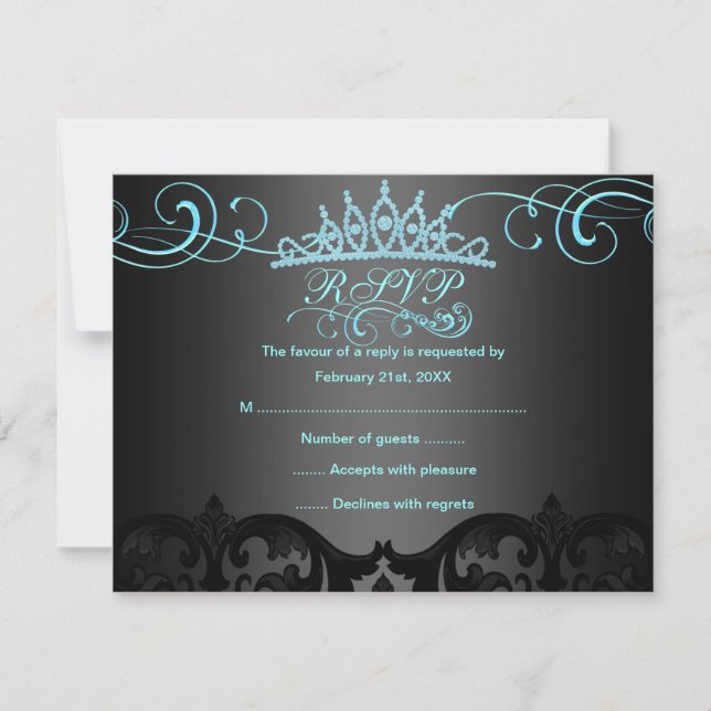 Carte RSVP Anniversaire Blue Swirl Damask (Devant)