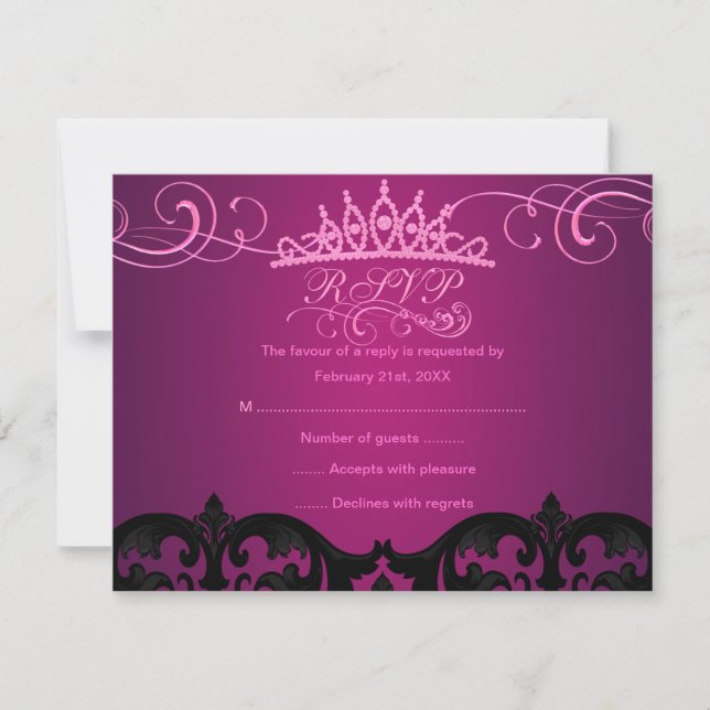 Carte RSVP Anniversaire Rose Damask & Swirl (Devant)