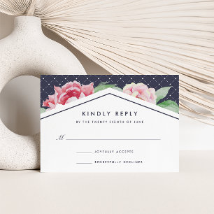 Carte RSVP Antique Peony   Blush et Navy