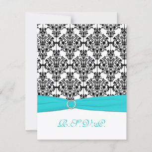 Carte RSVP Aqua, Blanc, Noir Damask II