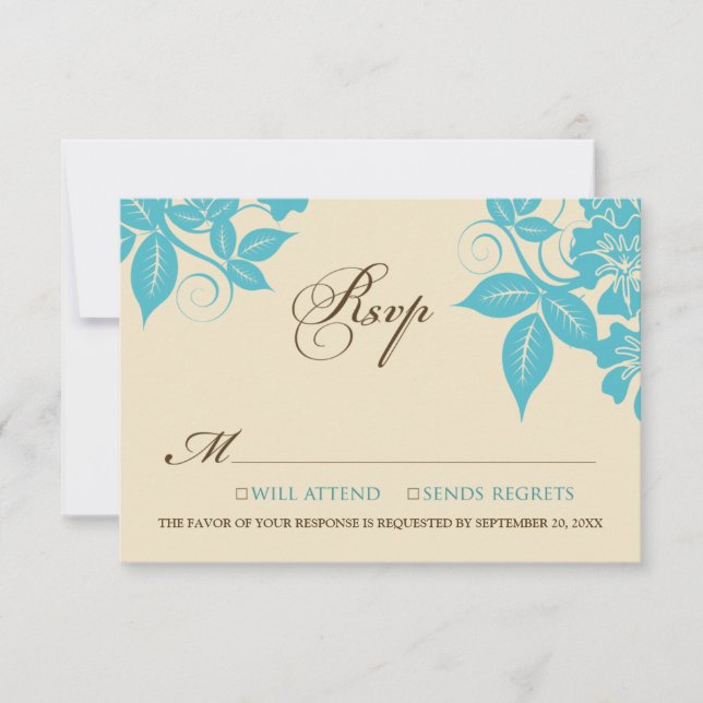 Carte RSVP Aqua/Chocolat Floral Moderne (Devant)