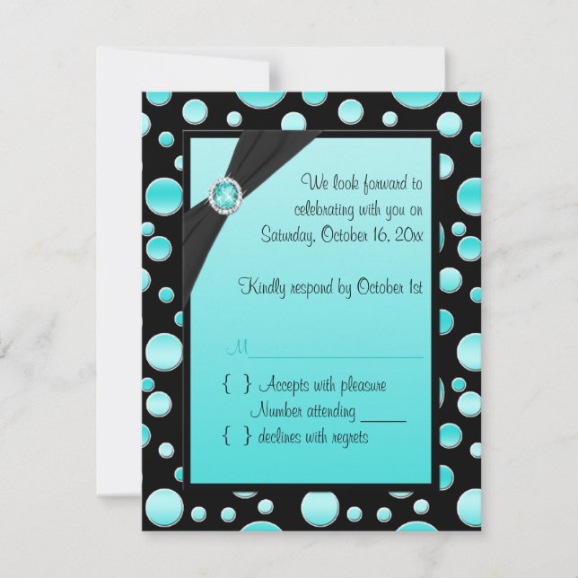 Carte RSVP Aqua et Black Polka Dot (Devant)