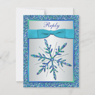 Carte RSVP Aqua, Silver, Blue Snowflake