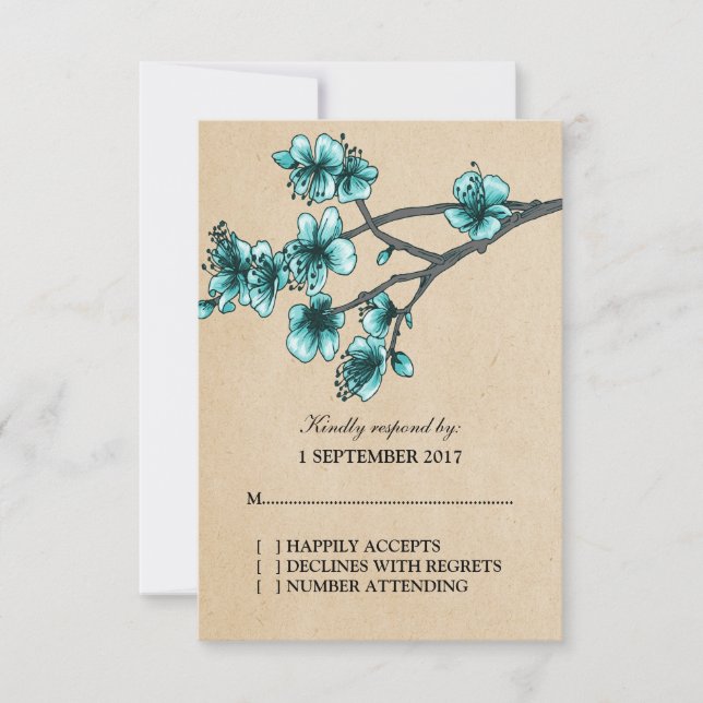 Carte RSVP Aqua Vintage Cherry Blossoms (Devant)