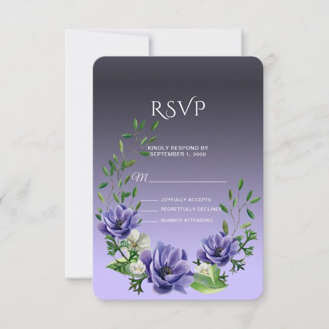 Carte RSVP Aquarelle Fleurs violettes (Devant)
