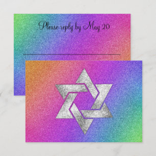 Carte RSVP Arc-en-ciel très coloré avec Silver Sta