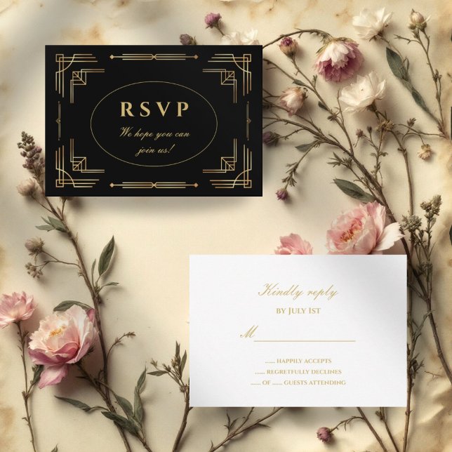 Carte RSVP Art Déco moderne de luxe (Créateur téléchargé)