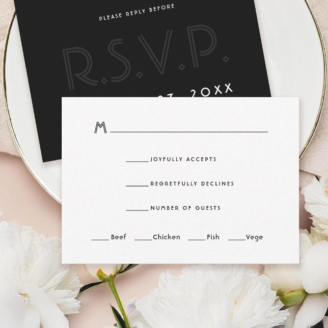 Carte RSVP Art Déco moderne noir (Créateur téléchargé)