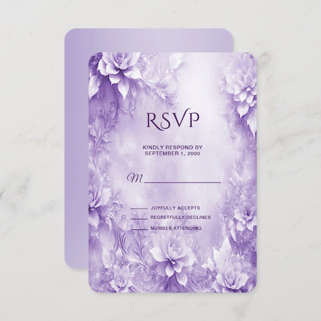 Carte RSVP aux fleurs blanches violettes (Devant / Derrière)