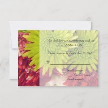 Carte RSVP aux fleurs de chrysanthème rouges et ve