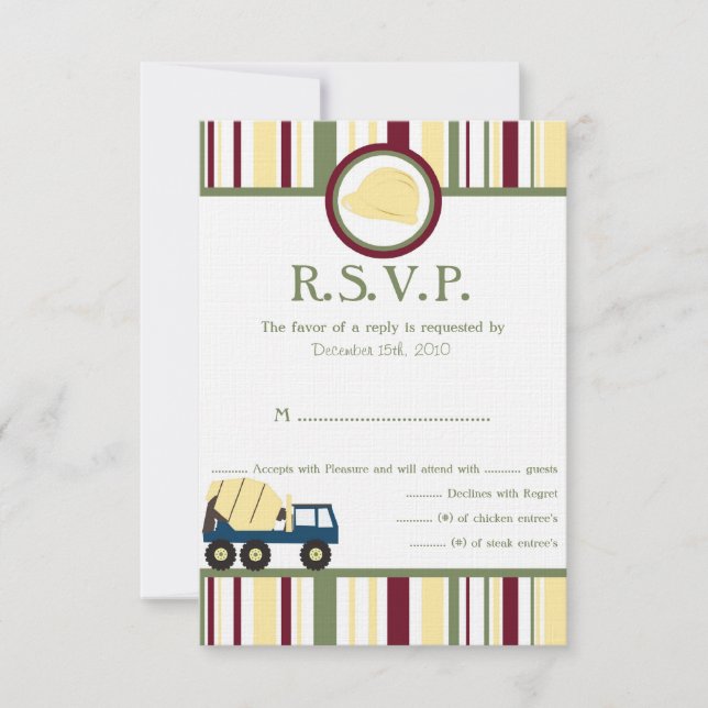 Carte RSVP Baby shower de zone de construction (Devant)