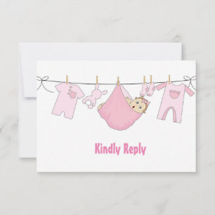 Carte RSVP Baby shower d'illustration rose mignonn