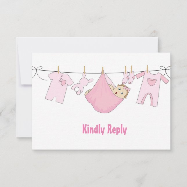 Carte RSVP Baby shower d'illustration rose mignonn (Devant)