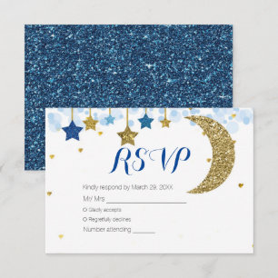 Carte RSVP Baby shower Marine Blue Gold Moon