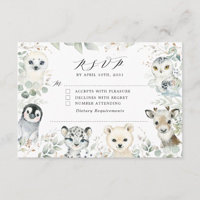 Carte RSVP Baby shower pour animaux de l'Arctique (Devant)