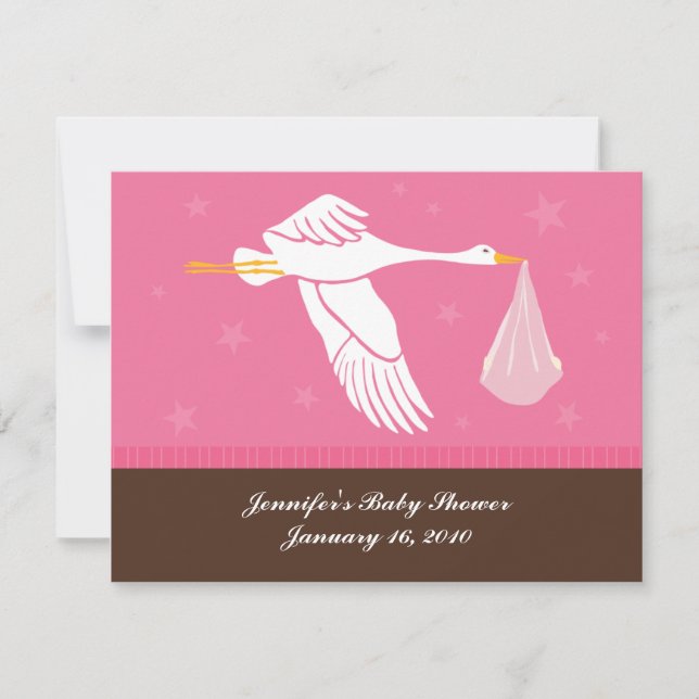 Carte RSVP baby shower - rose et Brown (Devant)