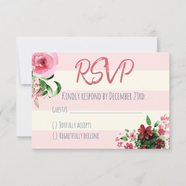 Carte RSVP baby shower rose floral (Devant)