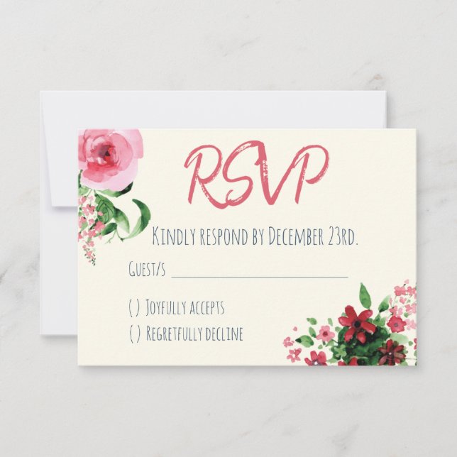 Carte RSVP baby shower rose floral (Devant)