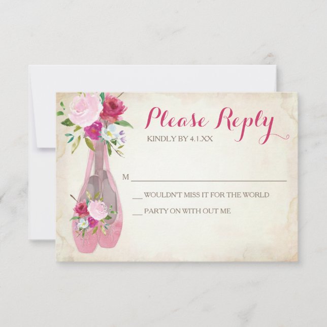 Carte RSVP Ballerina rose ~ Chaussure de ballet (Devant)