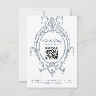 Carte RSVP Baroque Ornat Bleu Français Code QR