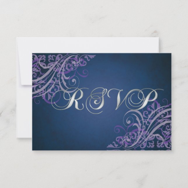 Carte RSVP Baroque Purple Scroll Exquise (Devant)