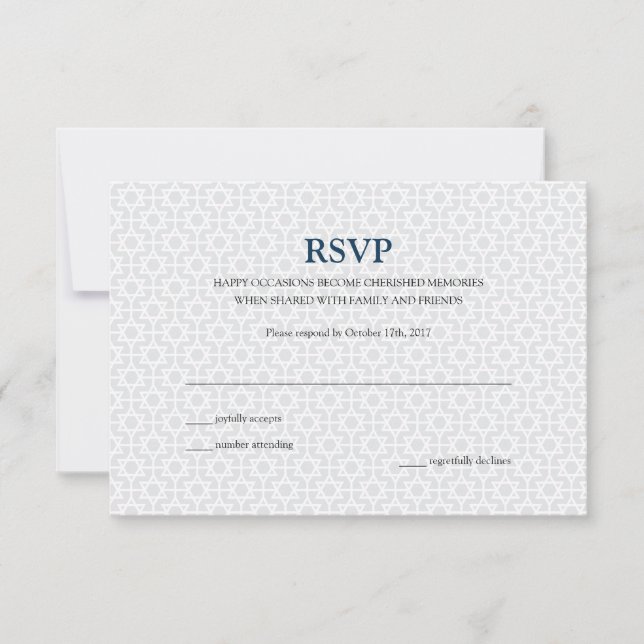 Carte RSVP Barre à motif délicat Mitzvah (Devant)
