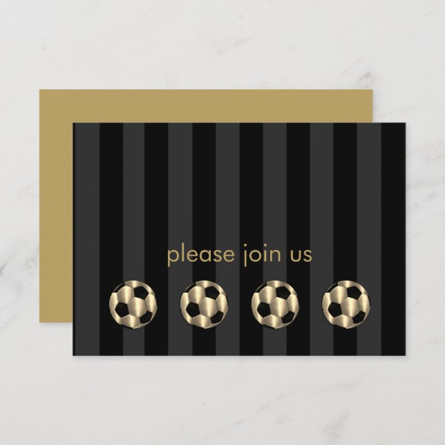 Carte RSVP Barre Mitzvah Gold et Black Soccer Ball (Devant / Derrière)