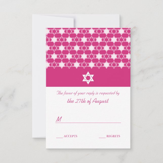 Carte RSVP Bat mitzvah Fuchsia Étoiles Rose De Dav (Devant)