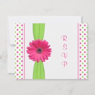 Carte RSVP Bat mitzvah Pink Green Daisy