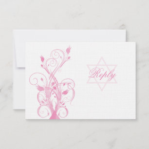Carte RSVP Bat mitzvah rose Floral sur lin blanc